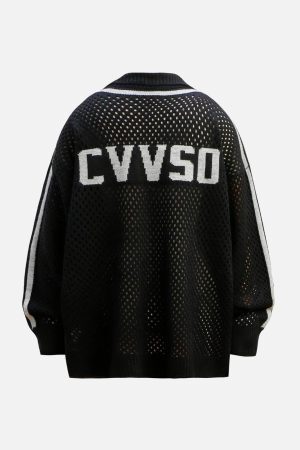 Concert Outfit Jacquard Mesh Knit Zipper Polo Sweater
