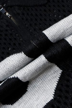 Concert Outfit Jacquard Mesh Knit Zipper Polo Sweater