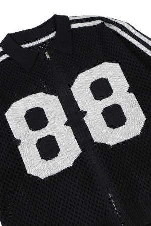 Concert Outfit Jacquard Mesh Knit Zipper Polo Sweater