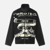 Concert Outfit Jacquard Stand Collar Sherpa  Jacket