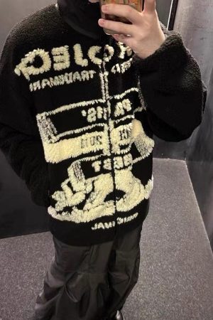 Concert Outfit Jacquard Stand Collar Sherpa Jacket