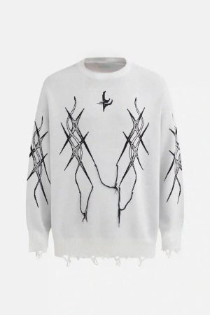 Concert Outfit Jacquard Thorns Tassel Sweater