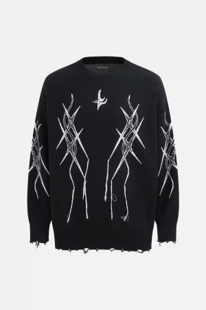 Concert Outfit Jacquard Thorns Tassel Sweater