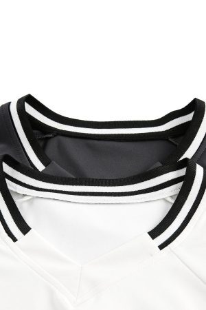 Concert Outfit Jersey Contrast Color Stitching Long Sleeve T-Shirt