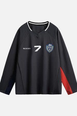 Concert Outfit Jersey Contrast Color Stitching Long Sleeve T-Shirt