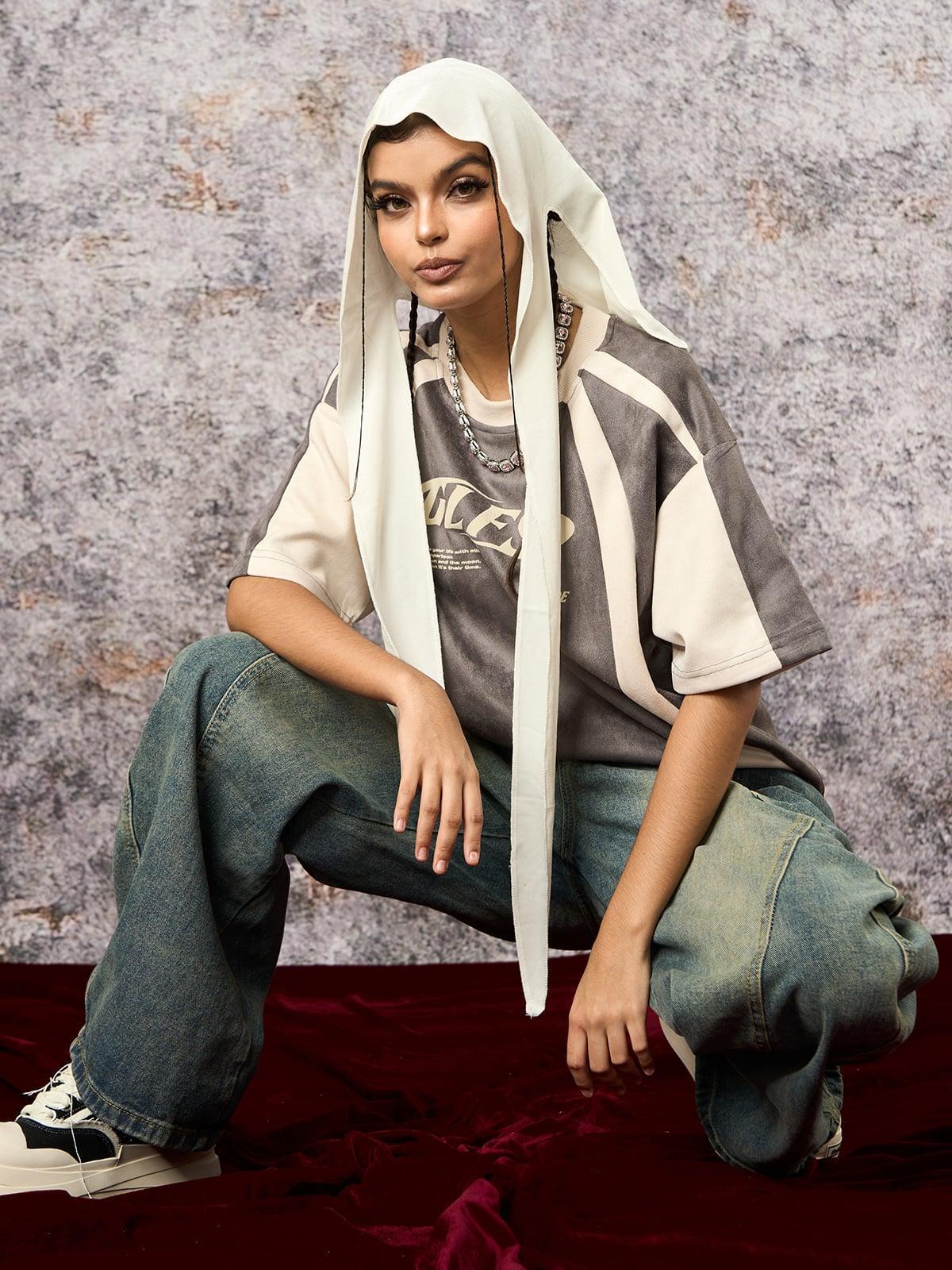 Concert Outfit Jersey Deconstructed Contrast Color Stitching Print T-Shirt Concert Outfit Jersey Deconstructed Contrast Color Stitching Print T-Shirt