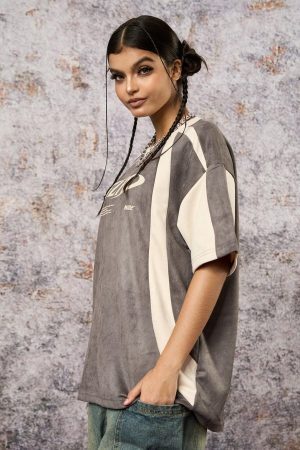 Concert Outfit Jersey Deconstructed Contrast Color Stitching Print T-Shirt