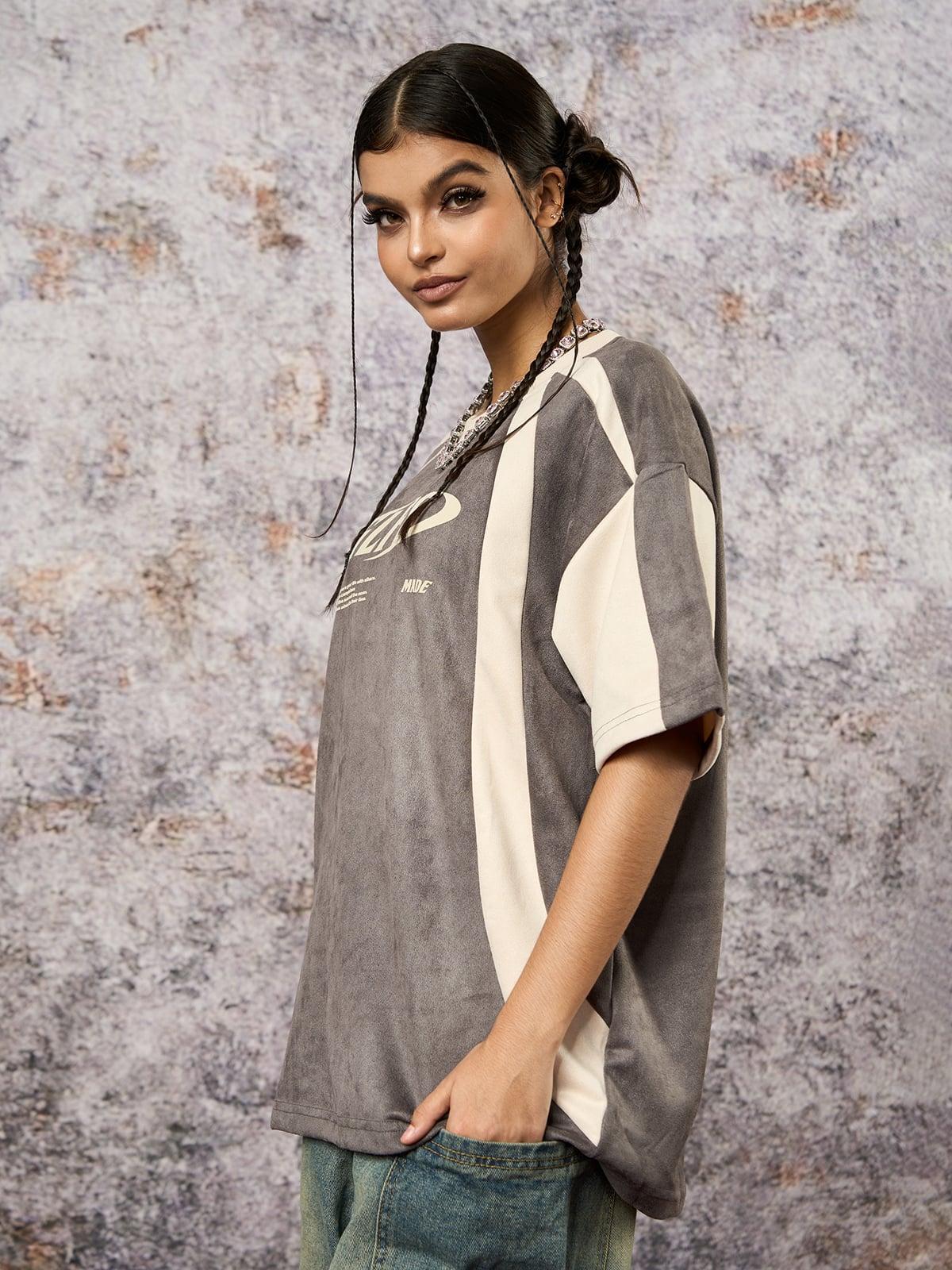 Concert Outfit Jersey Deconstructed Contrast Color Stitching Print T-Shirt Concert Outfit Jersey Deconstructed Contrast Color Stitching Print T-Shirt