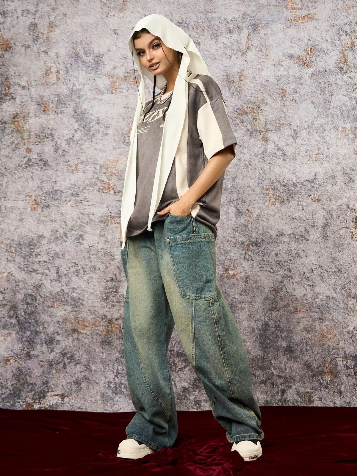 Concert Outfit Jersey Deconstructed Contrast Color Stitching Print T-Shirt Concert Outfit Jersey Deconstructed Contrast Color Stitching Print T-Shirt