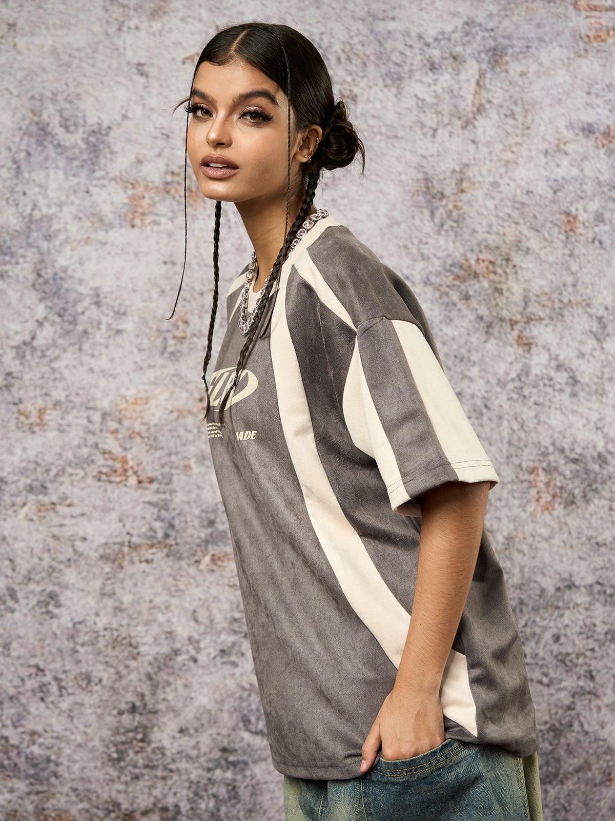 Concert Outfit Jersey Deconstructed Contrast Color Stitching Print T-Shirt Concert Outfit Jersey Deconstructed Contrast Color Stitching Print T-Shirt