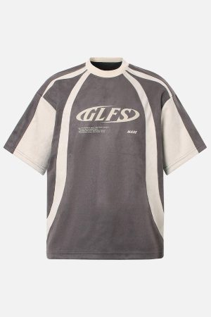 Concert Outfit Jersey Deconstructed Contrast Color Stitching Print T-Shirt