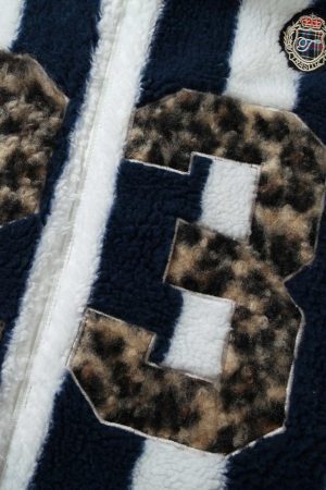 Concert Outfit Jersey Embroidered Cheetah Print Striped Sherpa Jacket