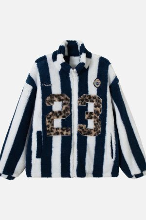 Concert Outfit Jersey Embroidered Cheetah Print Striped Sherpa Jacket