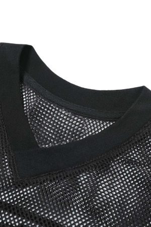 Concert Outfit Jersey Mesh Blouse Hollow T-Shirt
