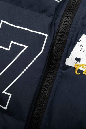 Concert Outfit Jersey Stand Collar Embroidered Quilted Puffer Jacket