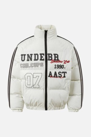 Concert Outfit Jersey Stand Collar Embroidered Quilted Puffer Jacket