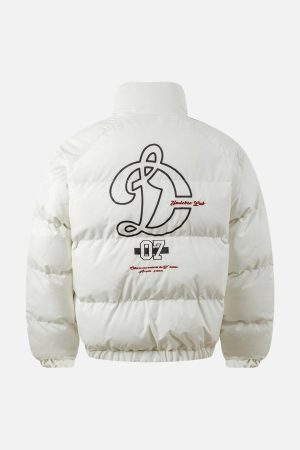 Concert Outfit Jersey Stand Collar Embroidered Quilted Puffer Jacket