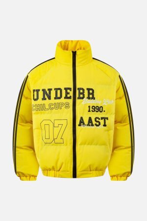 Concert Outfit Jersey Stand Collar Embroidered Quilted Puffer Jacket