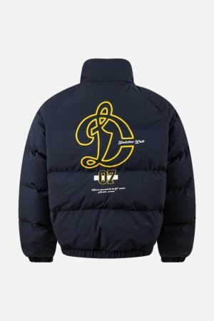 Concert Outfit Jersey Stand Collar Embroidered Quilted Puffer Jacket