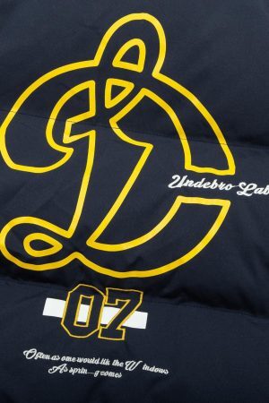 Concert Outfit Jersey Stand Collar Embroidered Quilted Puffer Jacket