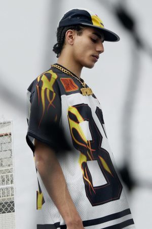 Concert Outfit Jersey Style Flame Print T-Shirt