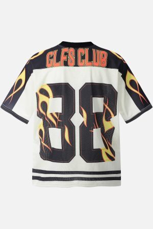 Concert Outfit Jersey Style Flame Print T-Shirt