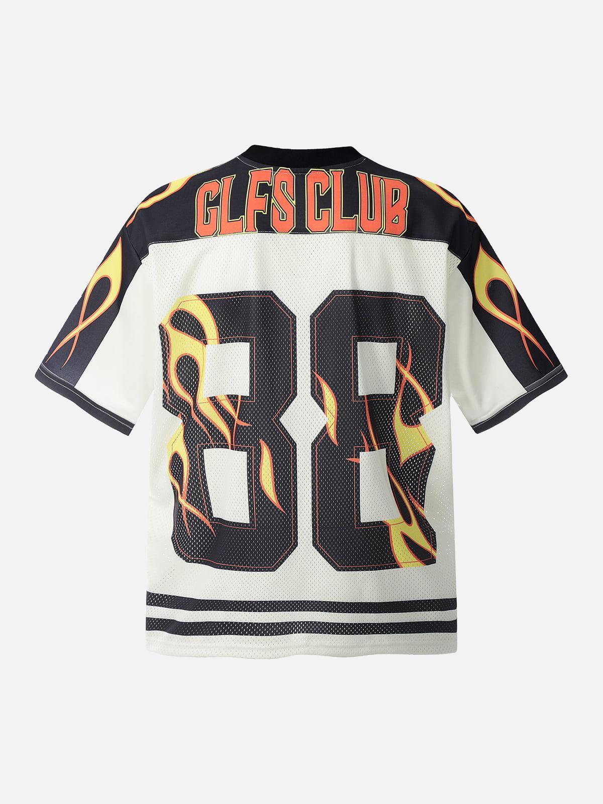 Concert Outfit Jersey Style Flame Print T-Shirt Concert Outfit Jersey Style Flame Print T-Shirt