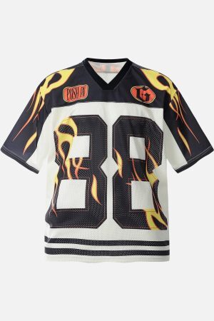 Concert Outfit Jersey Style Flame Print T-Shirt