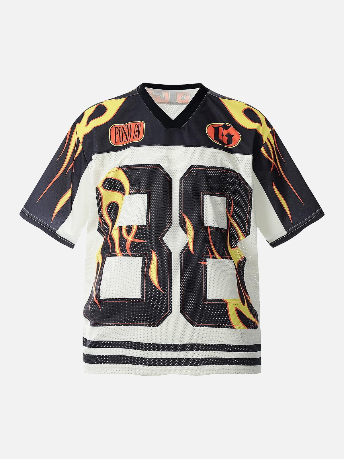 Concert Outfit Jersey Style Flame Print T-Shirt Concert Outfit Jersey Style Flame Print T-Shirt