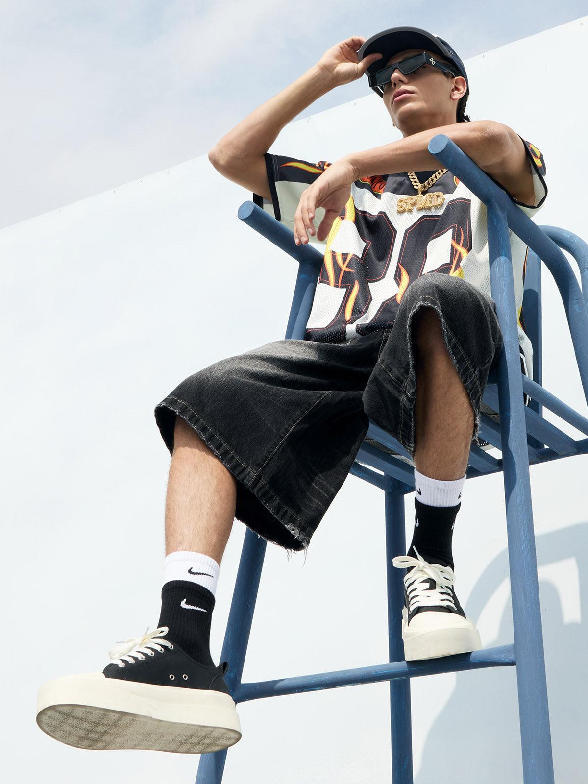 Concert Outfit Jersey Style Flame Print T-Shirt Concert Outfit Jersey Style Flame Print T-Shirt