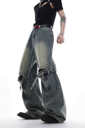 Concert Outfit Knee Belt Loose Jeans
