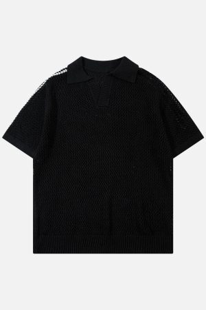 Concert Outfit Knitted Short Sleeve Polo Sweater