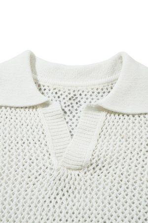 Concert Outfit Knitted Short Sleeve Polo Sweater