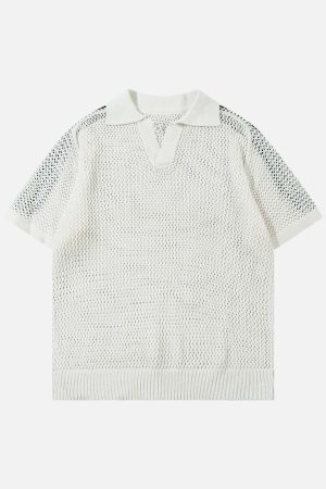 Concert Outfit Knitted Short Sleeve Polo Sweater