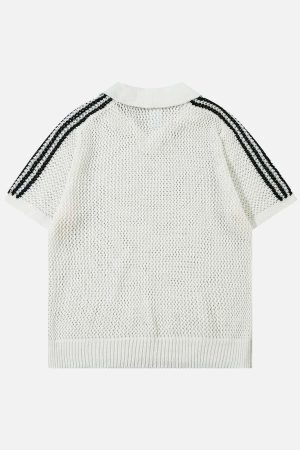 Concert Outfit Knitted Short Sleeve Polo Sweater