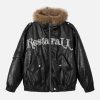 Concert Outfit Lace Lettering Fur Hooded Leather Quited Jacket