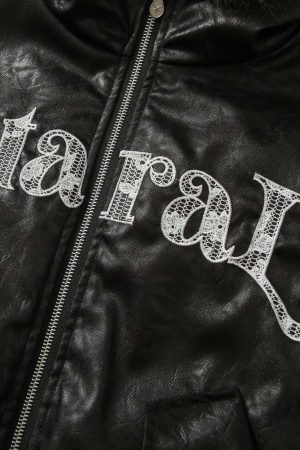 Concert Outfit Lace Lettering Fur Hooded Leather Quited Jacket