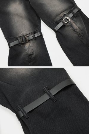 Concert Outfit Lace-Up Ripped Wash Jeans