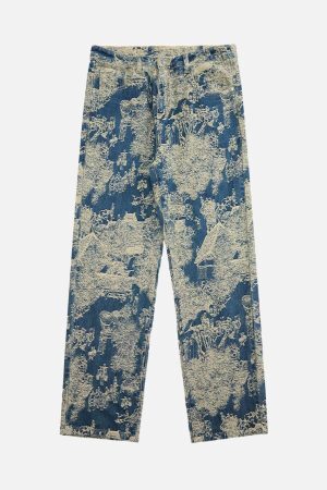 Concert Outfit Landscape Jacquard Straight Jeans