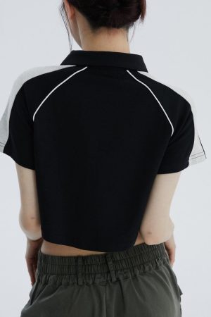Concert Outfit Lapel Zipper Colorblock Tee