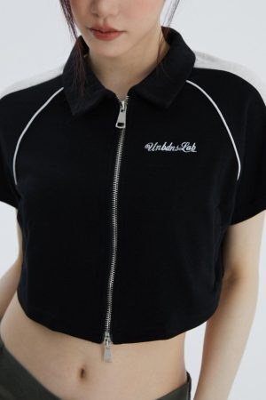 Concert Outfit Lapel Zipper Colorblock Tee