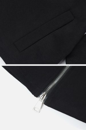 Concert Outfit Lapel Zipper Colorblock Tee