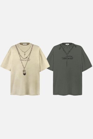 Concert Outfit Layered Chains Graphic Print Tee