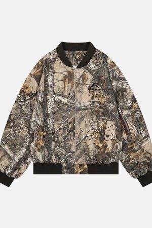 Concert Outfit Leaf Camouflage Baseball Bomber Jacket