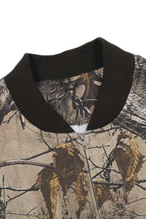 Concert Outfit Leaf Camouflage Baseball Bomber Jacket