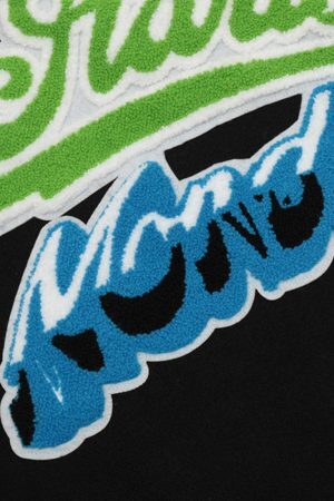 Concert Outfit Leather Patchwork  Embroidery Quilted Bomber Jacket