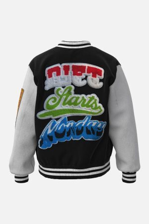 Concert Outfit Leather Patchwork  Embroidery Quilted Bomber Jacket