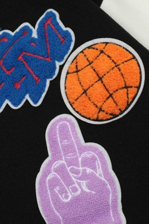 Concert Outfit Leather Patchwork  Embroidery Quilted Bomber Jacket