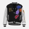 Concert Outfit Leather Patchwork  Embroidery Quilted Bomber Jacket
