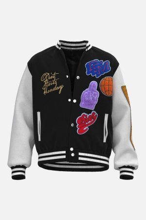 Concert Outfit Leather Patchwork  Embroidery Quilted Bomber Jacket